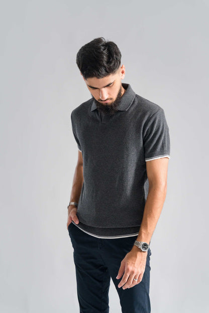 GREY KNITTED POLO