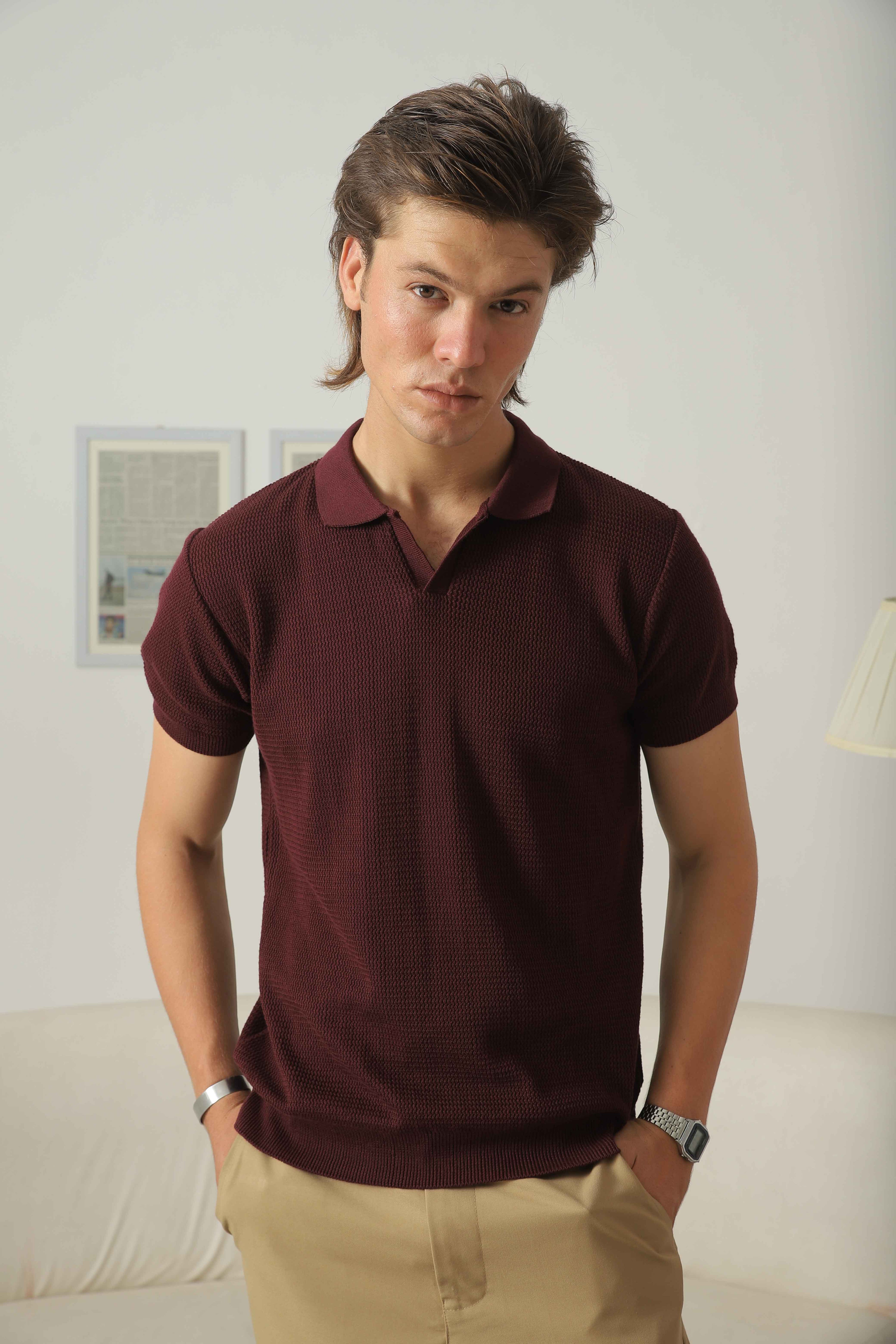 BURGUNDY KNITTED POLO