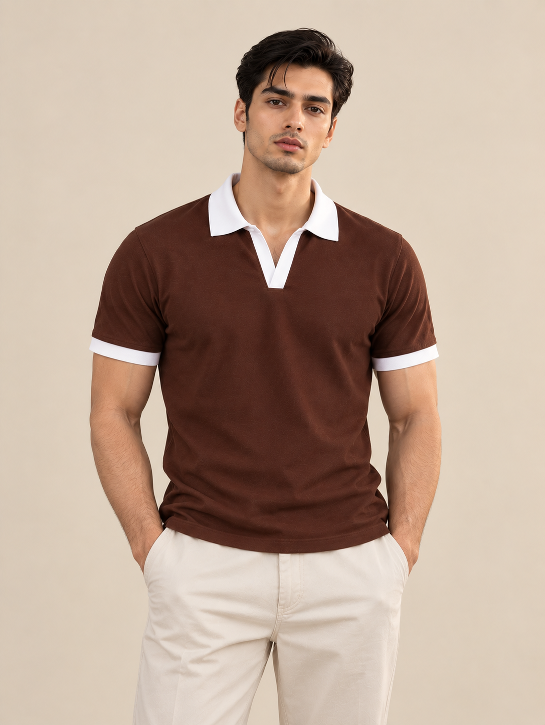 CHOCOLATE BROWN CONTRAST COLLAR POLO