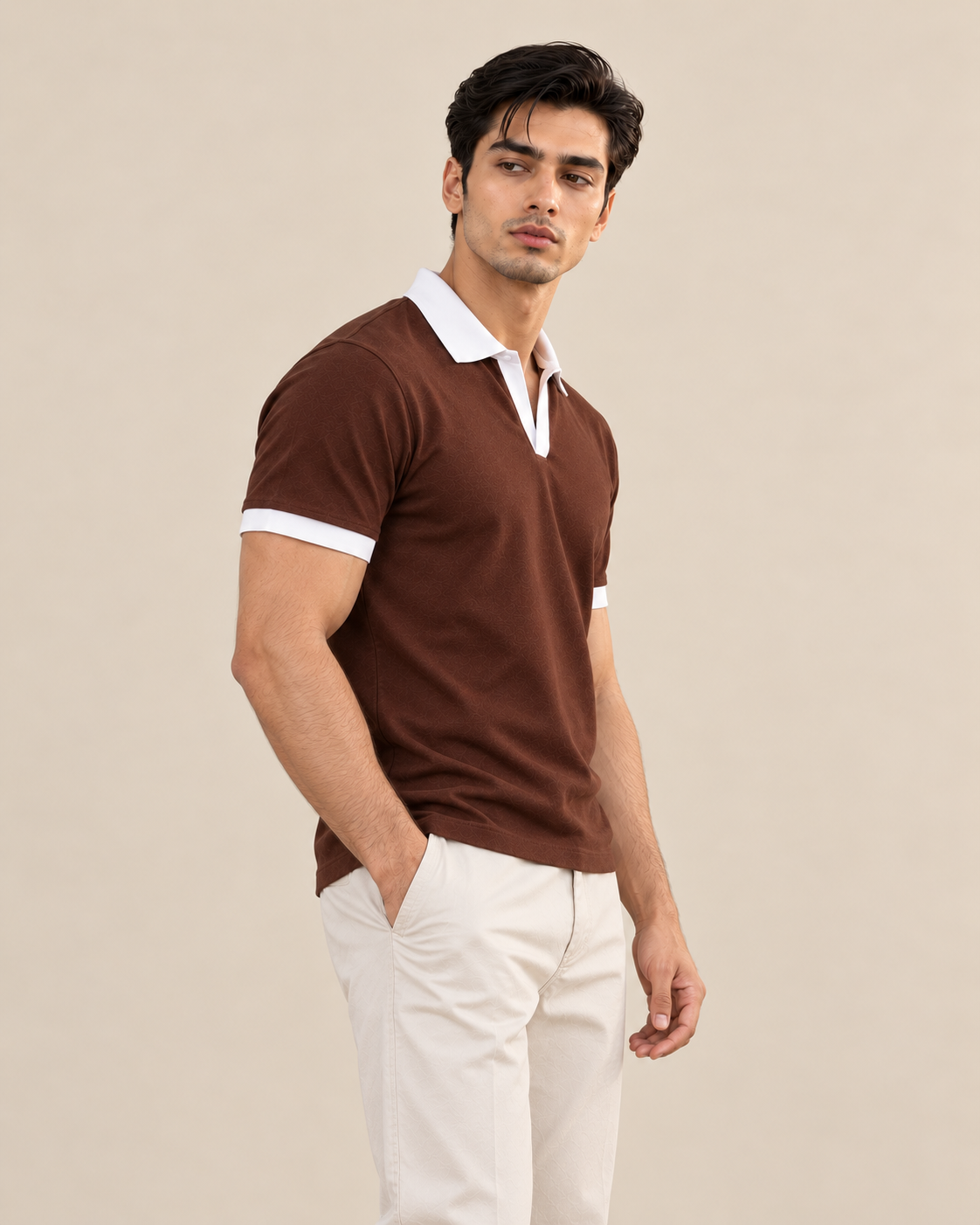CHOCOLATE BROWN CONTRAST COLLAR POLO