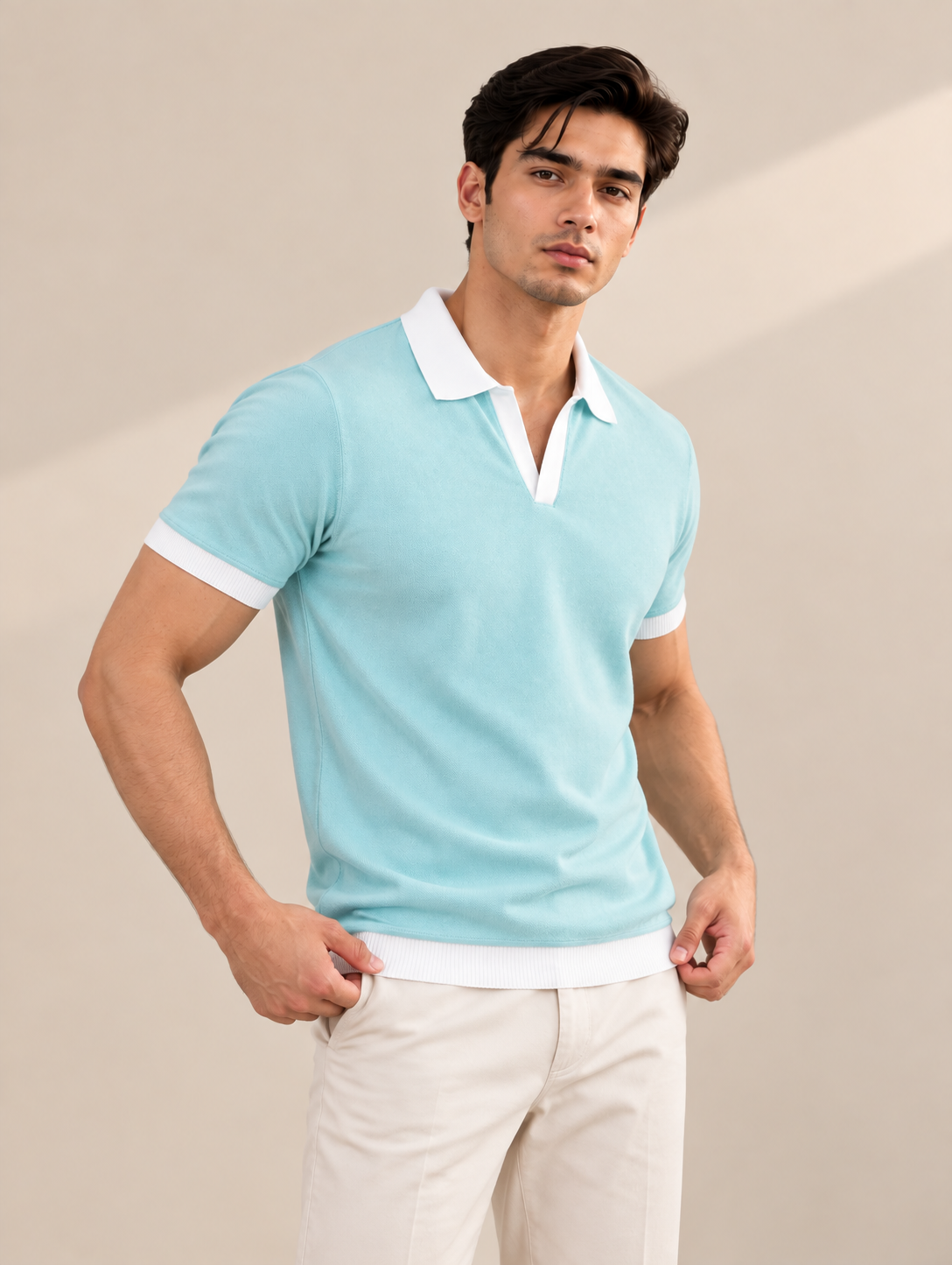 SEA GREEN CONTRAST COLLAR POLO