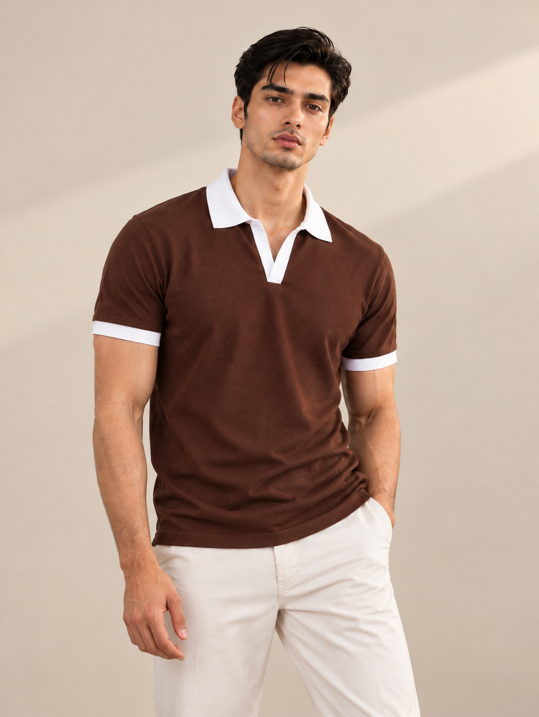 CHOCOLATE BROWN CONTRAST COLLAR POLO