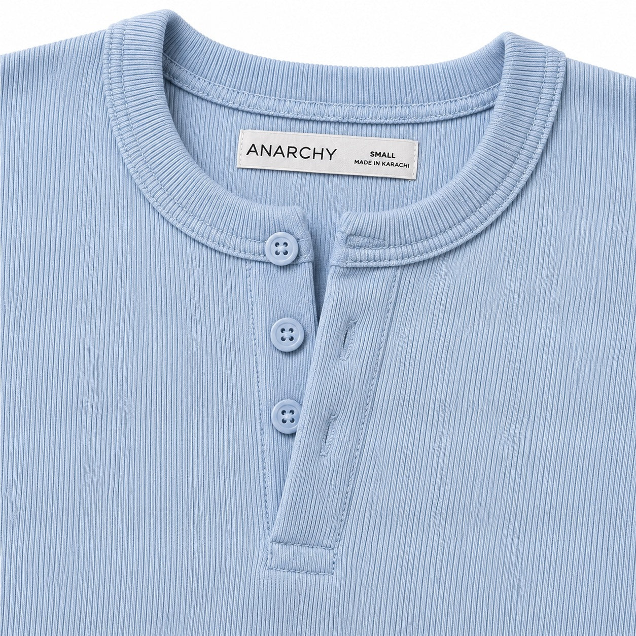 SKY BLUE RIBBED HENLEY