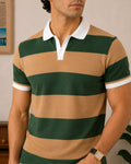 OLIVE BEIGE CONTRAST COLLAR POLO