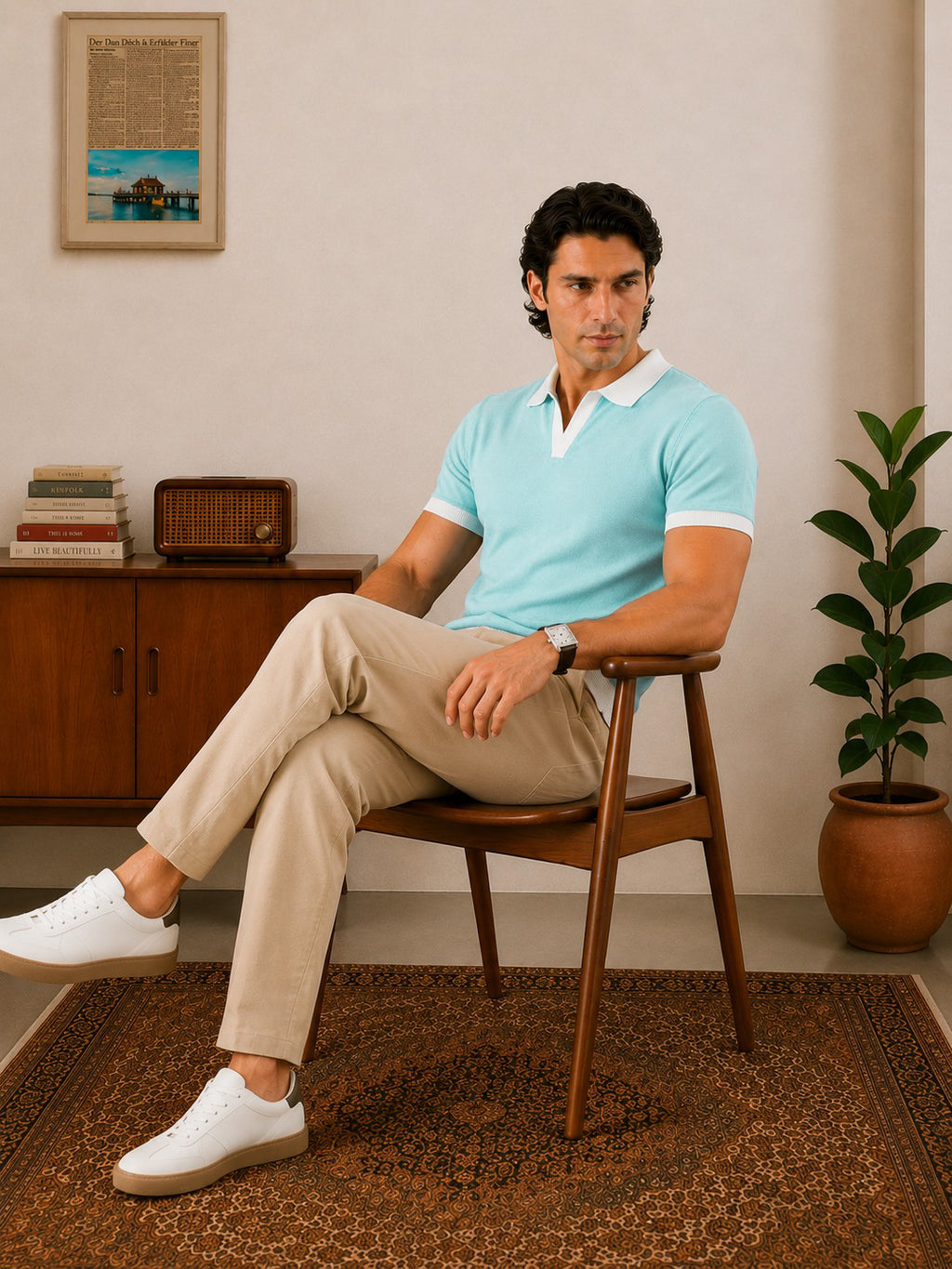 SEA GREEN CONTRAST COLLAR POLO