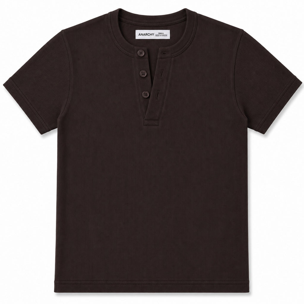 DUSK BROWN RIBBED HENLEY