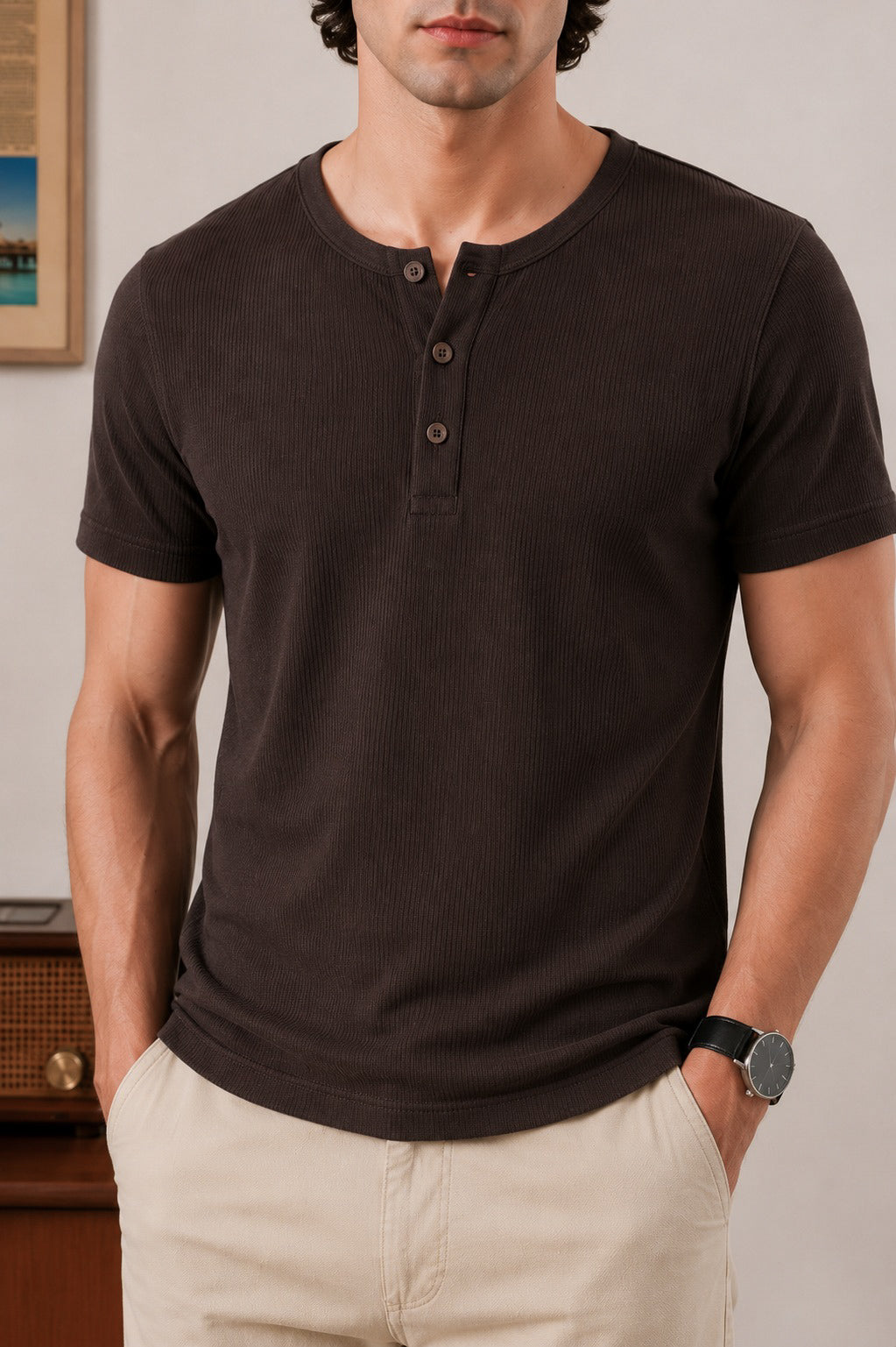 DUSK BROWN RIBBED HENLEY