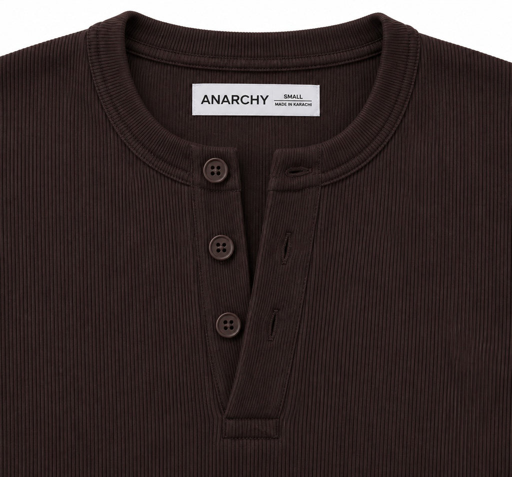 DUSK BROWN RIBBED HENLEY