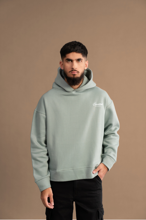 Wear Anarchy Aqua Green Essential Hoodie for men with relaxed fit, long sleeves and embroidered chest logo