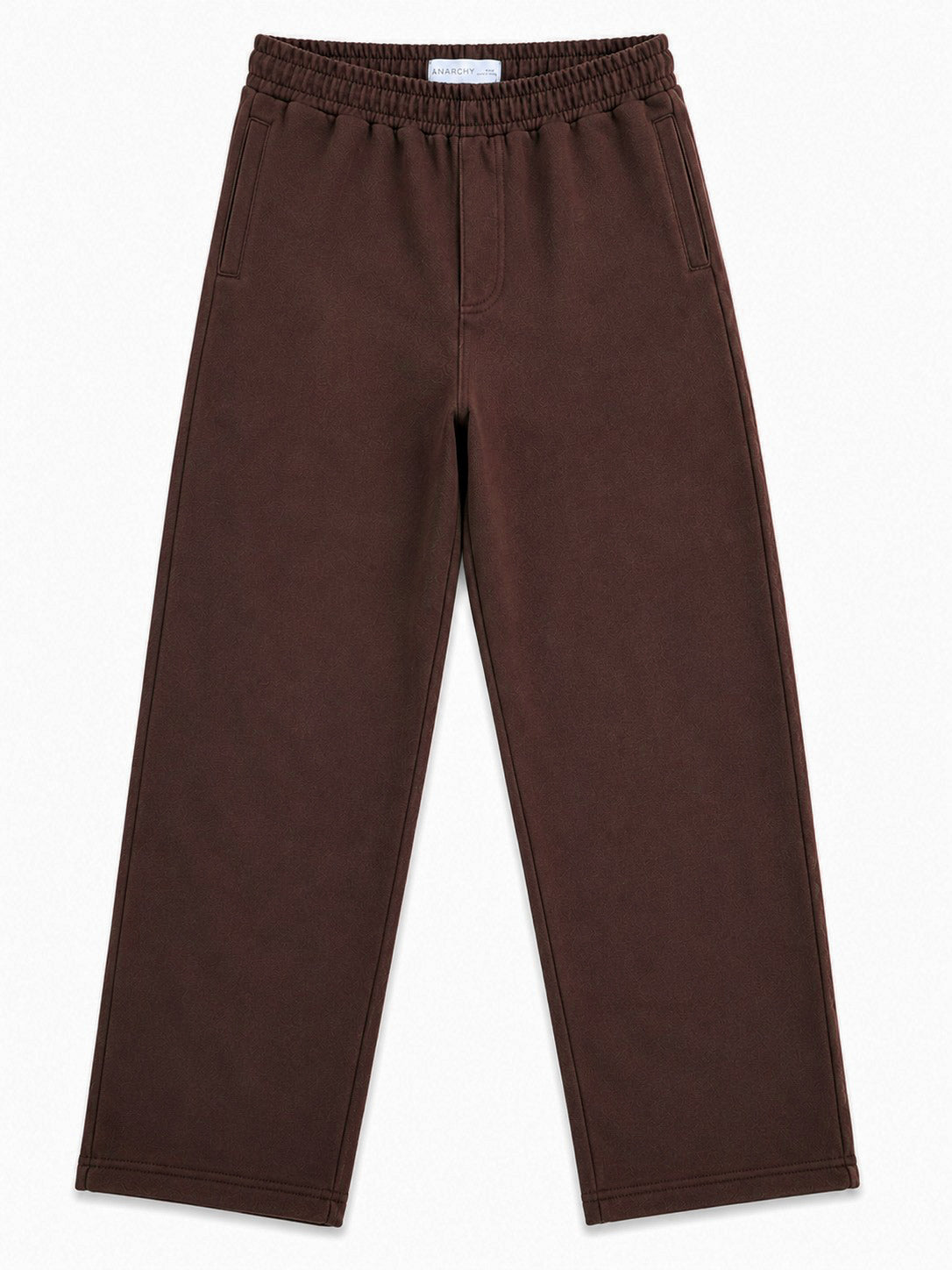 Wear Anarchy chocolate brown terry trousers for men with elastic waistband and relaxed straight-leg fit front view